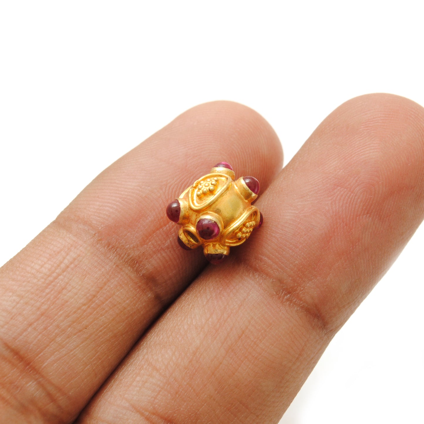 18K Solid Yellow Gold Stone Studded Round Beads 9mm