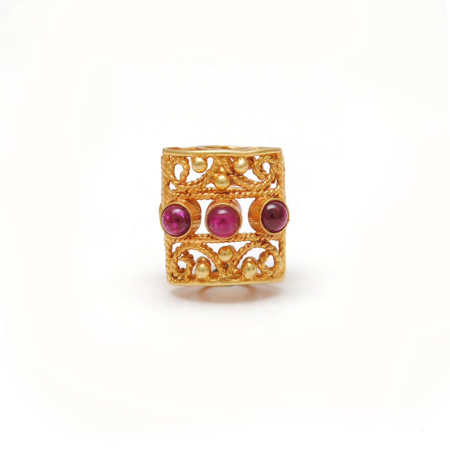 Handmade 18 Karat Yellow Gold Stone Studded Rectangle Gold Spacer Bead Components