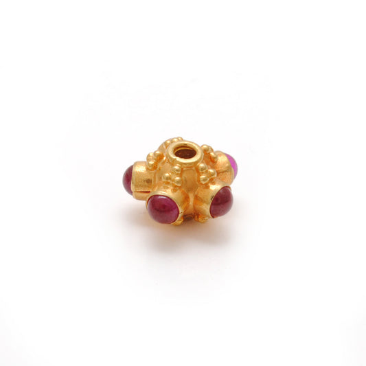 18 Karat Gold Stone Studded Wheel Spacer Beads 6mm - view 3