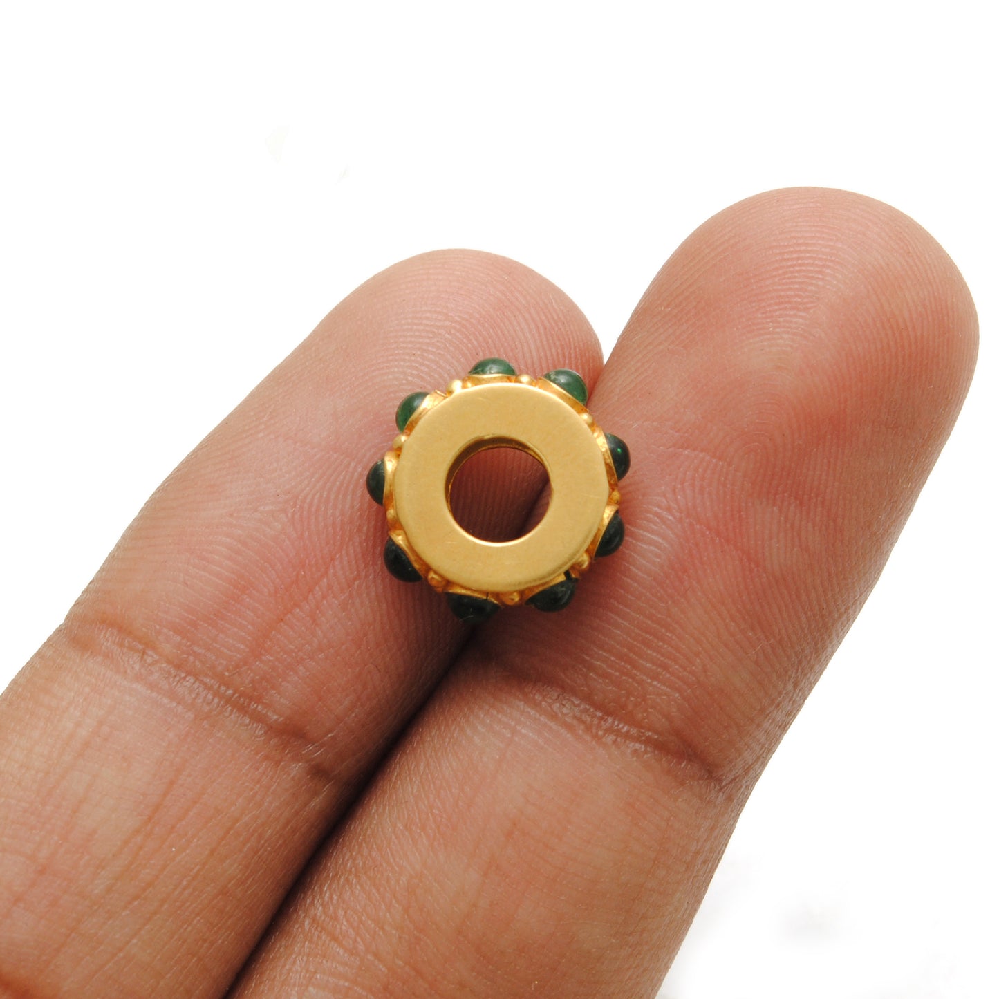 18KTT Gold Stone Studded Wheel Beads-11X4 mm