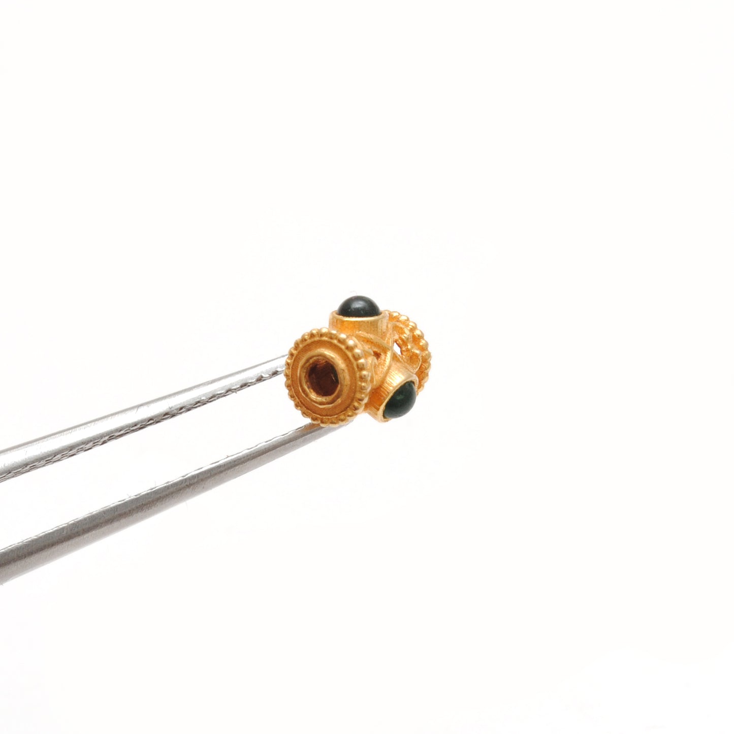 18K Solid Yellow Gold Stone Studded Tube Gold Spacer Bead Components 7x4mm