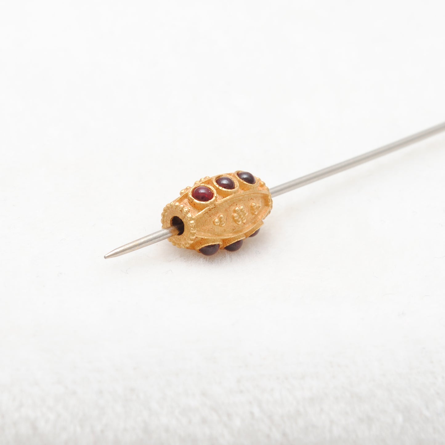 18KT Gold Ruby Stone Studded Fancy Beads - 12X8mm