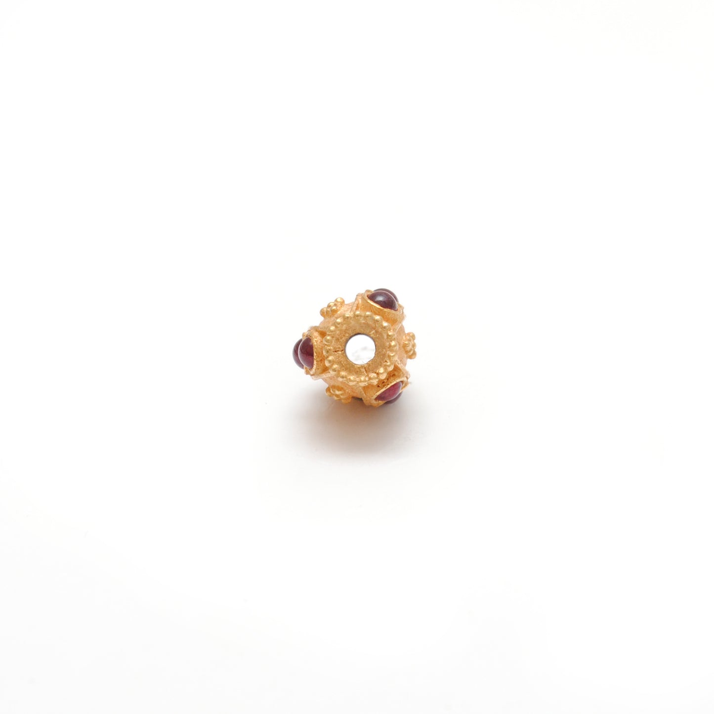 18KT Gold Ruby Stone Studded Fancy Beads - 12X8mm