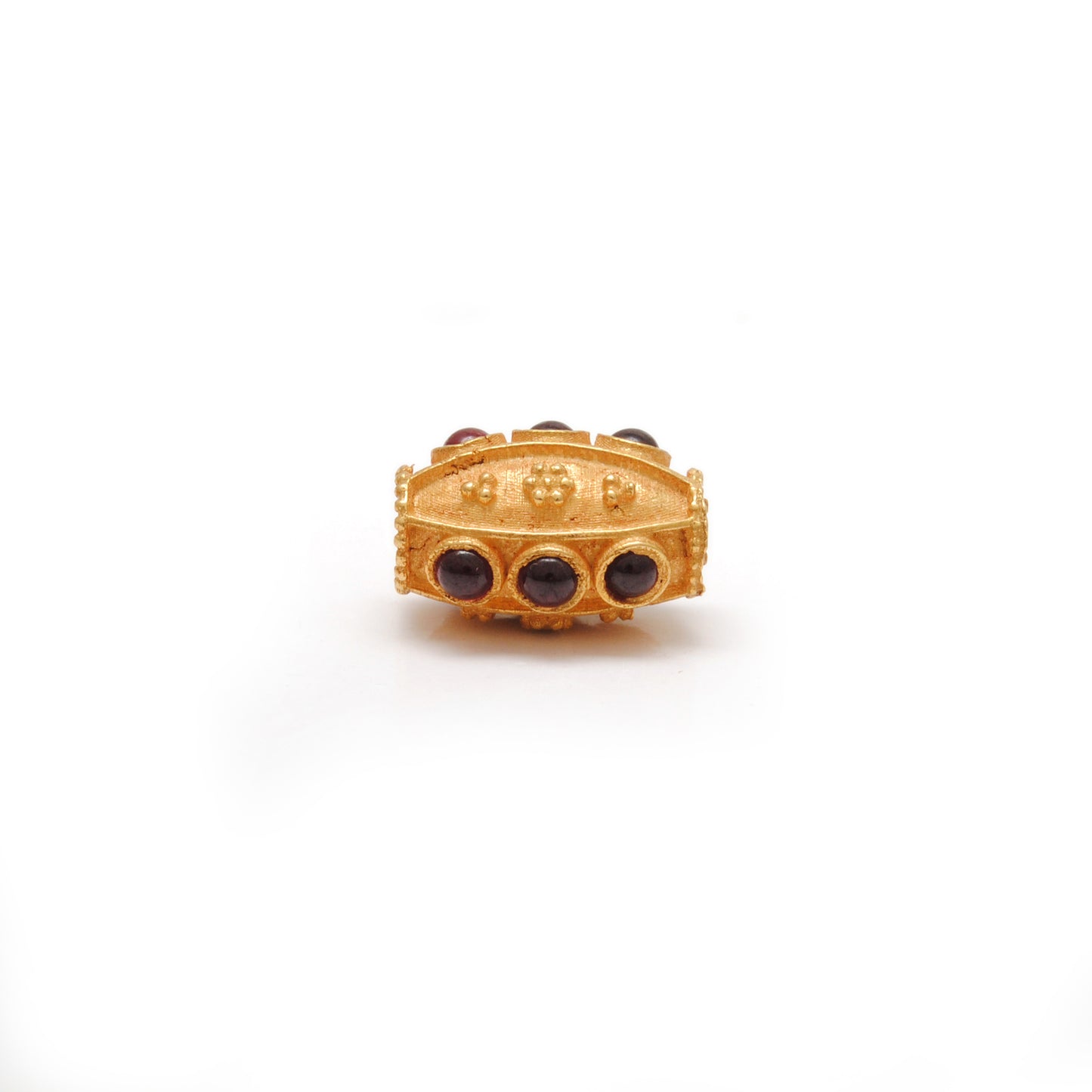 18KT Gold Ruby Stone Studded Fancy Beads - 12X8mm