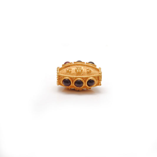 18KT Gold Ruby Stone Studded Fancy Beads - 12X8mm - view 3