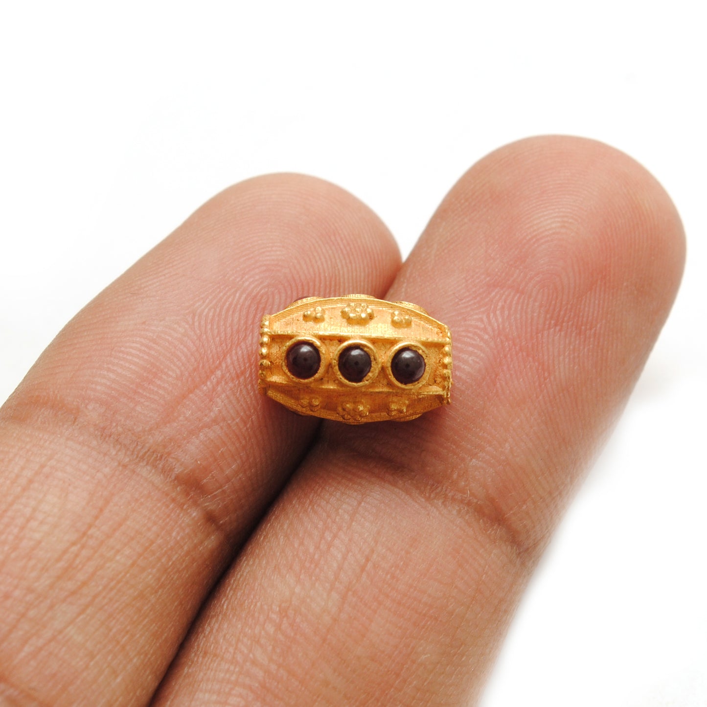 18KT Gold Ruby Stone Studded Fancy Beads - 12X8mm