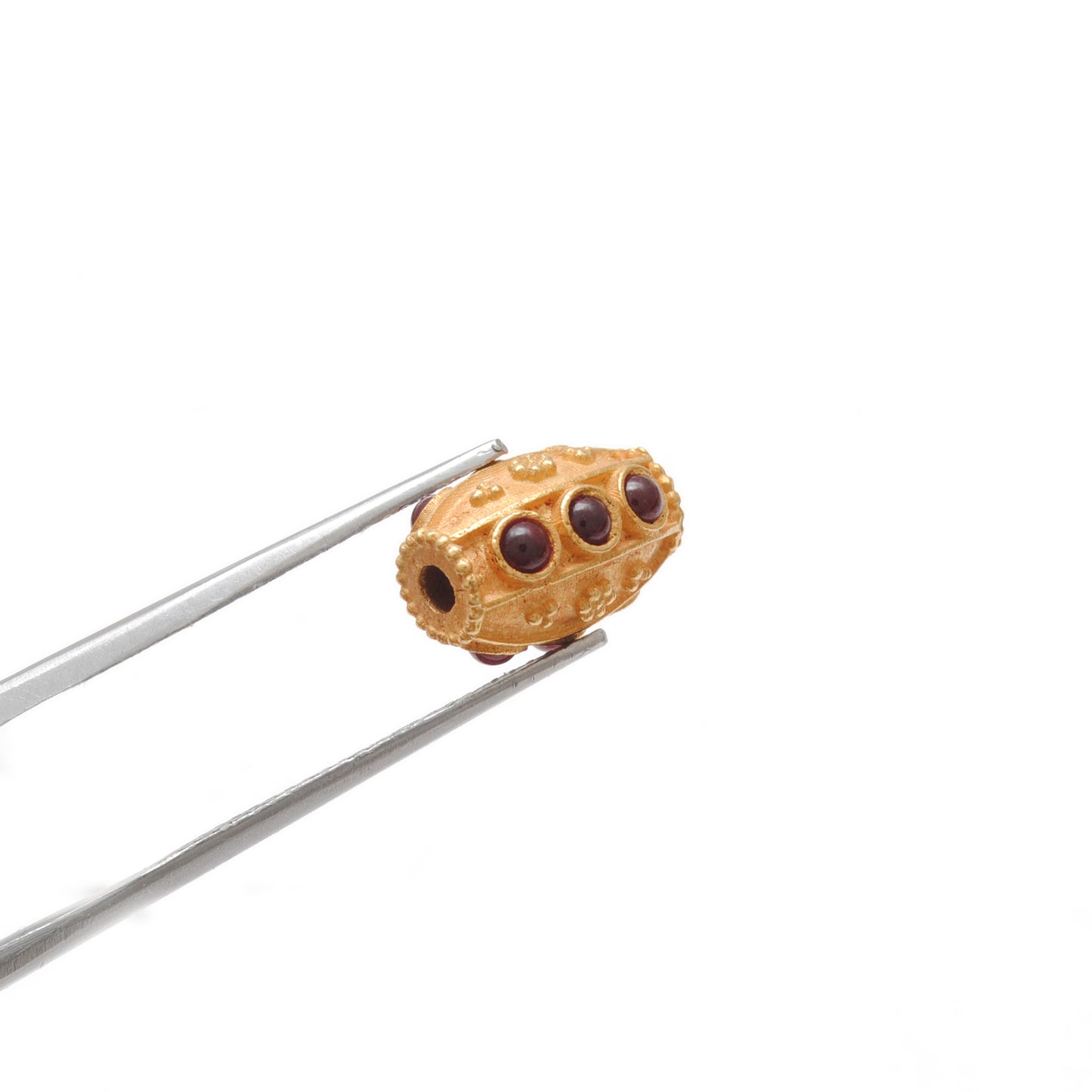 18KT Gold Ruby Stone Studded Fancy Beads - 12X8mm