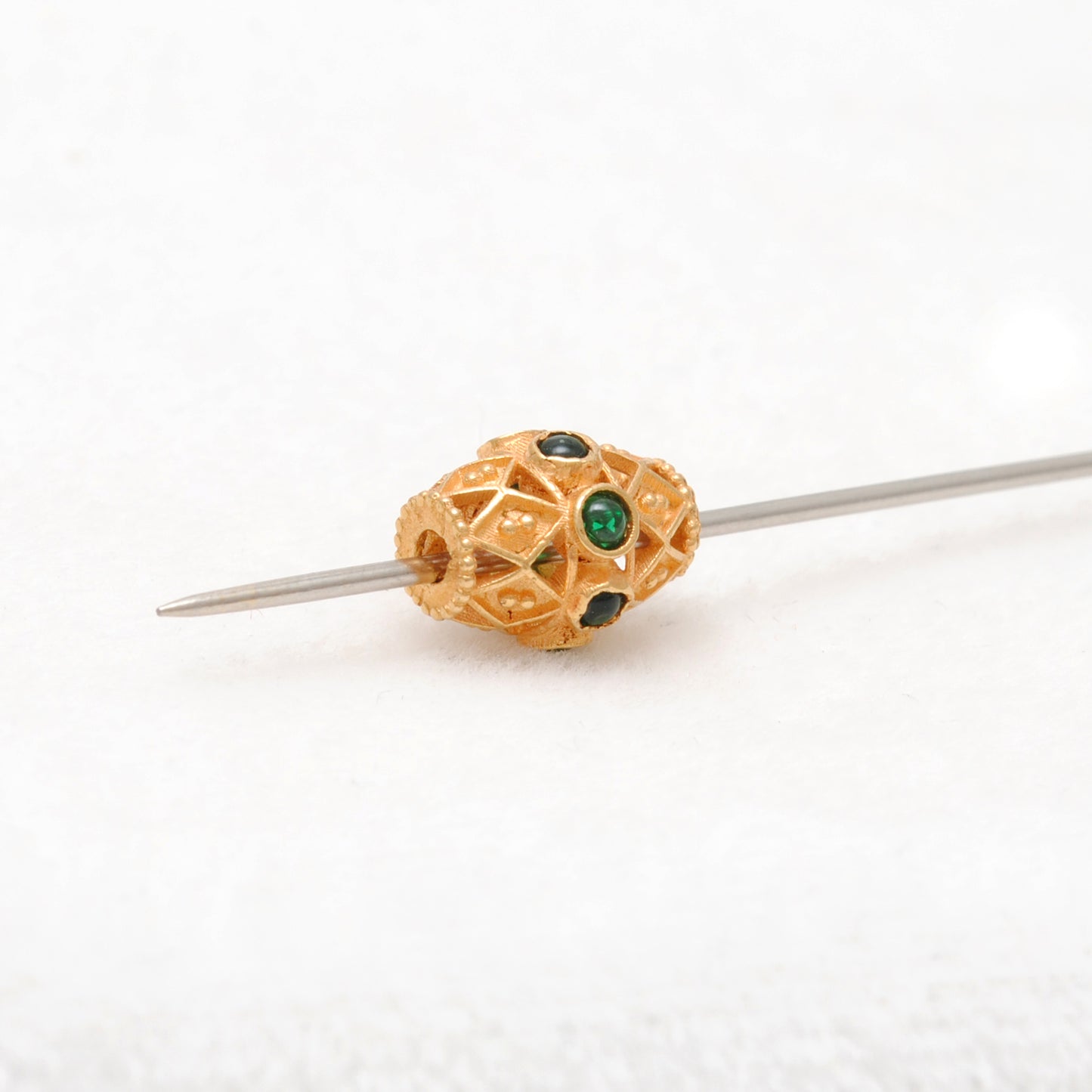 18 Karat Gold Marquise Spacer Beads with Stone Inlay - 11X8