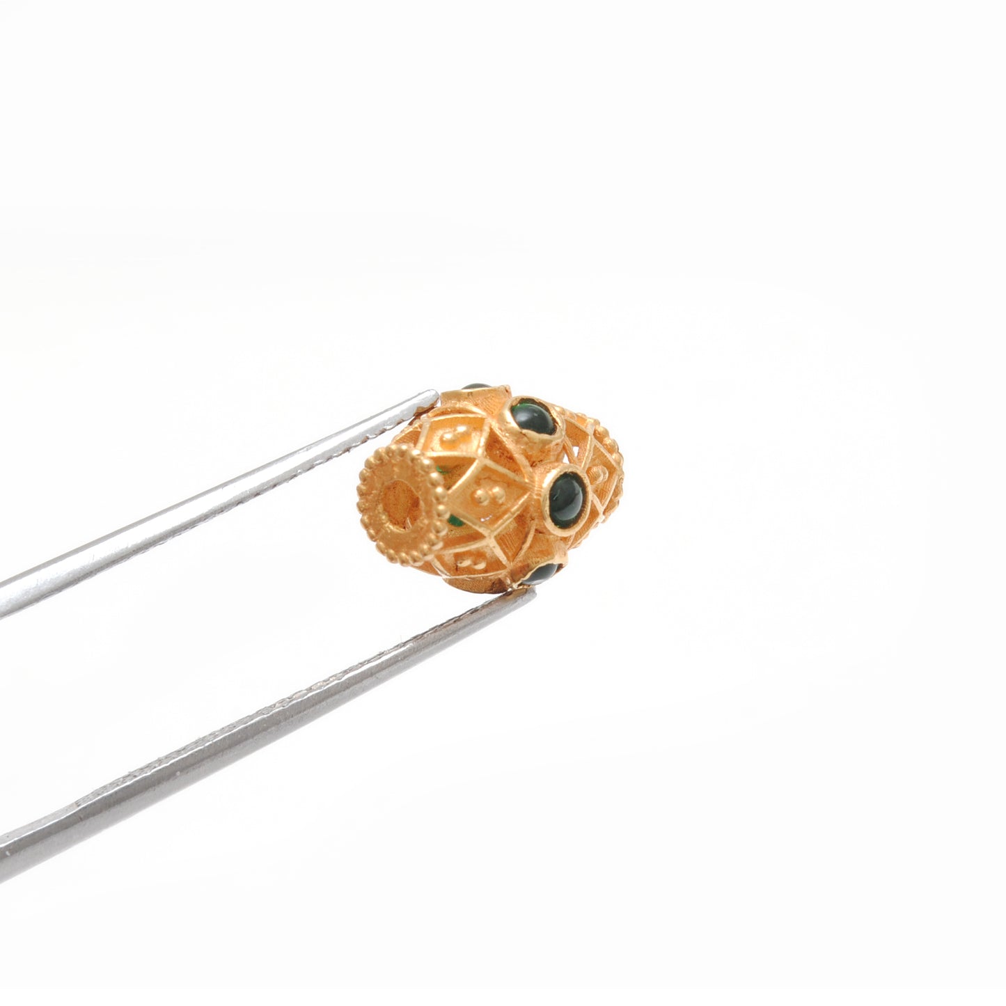 18 Karat Gold Marquise Spacer Beads with Stone Inlay - 11X8