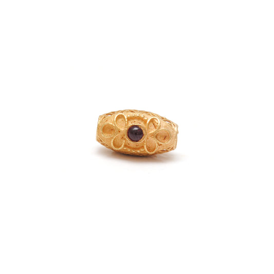 18 Karat Gold Oval Beads with Stone Inlay - 11x7.5 mm - view 3