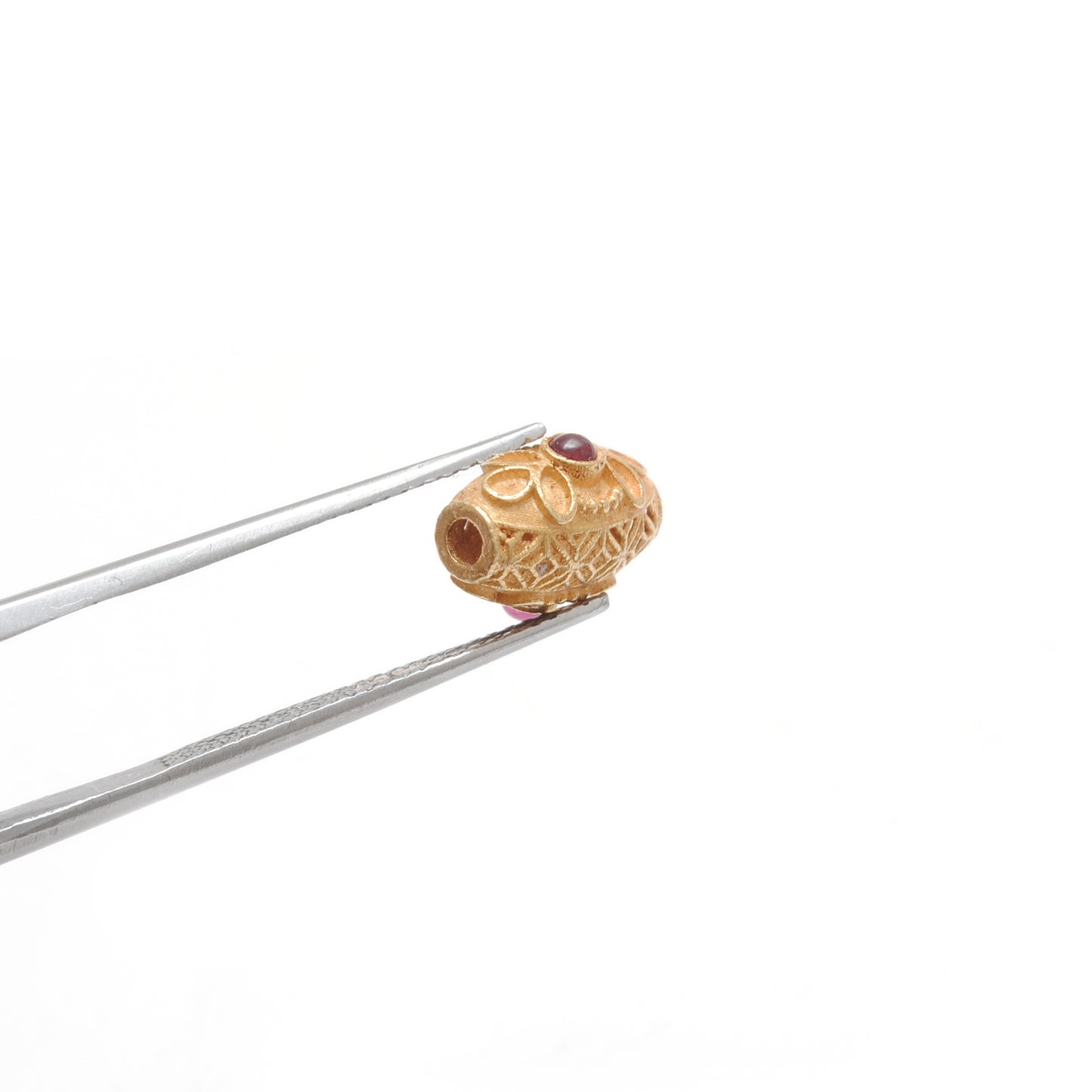 18 Karat Gold Oval Beads with Stone Inlay - 11x7.5 mm