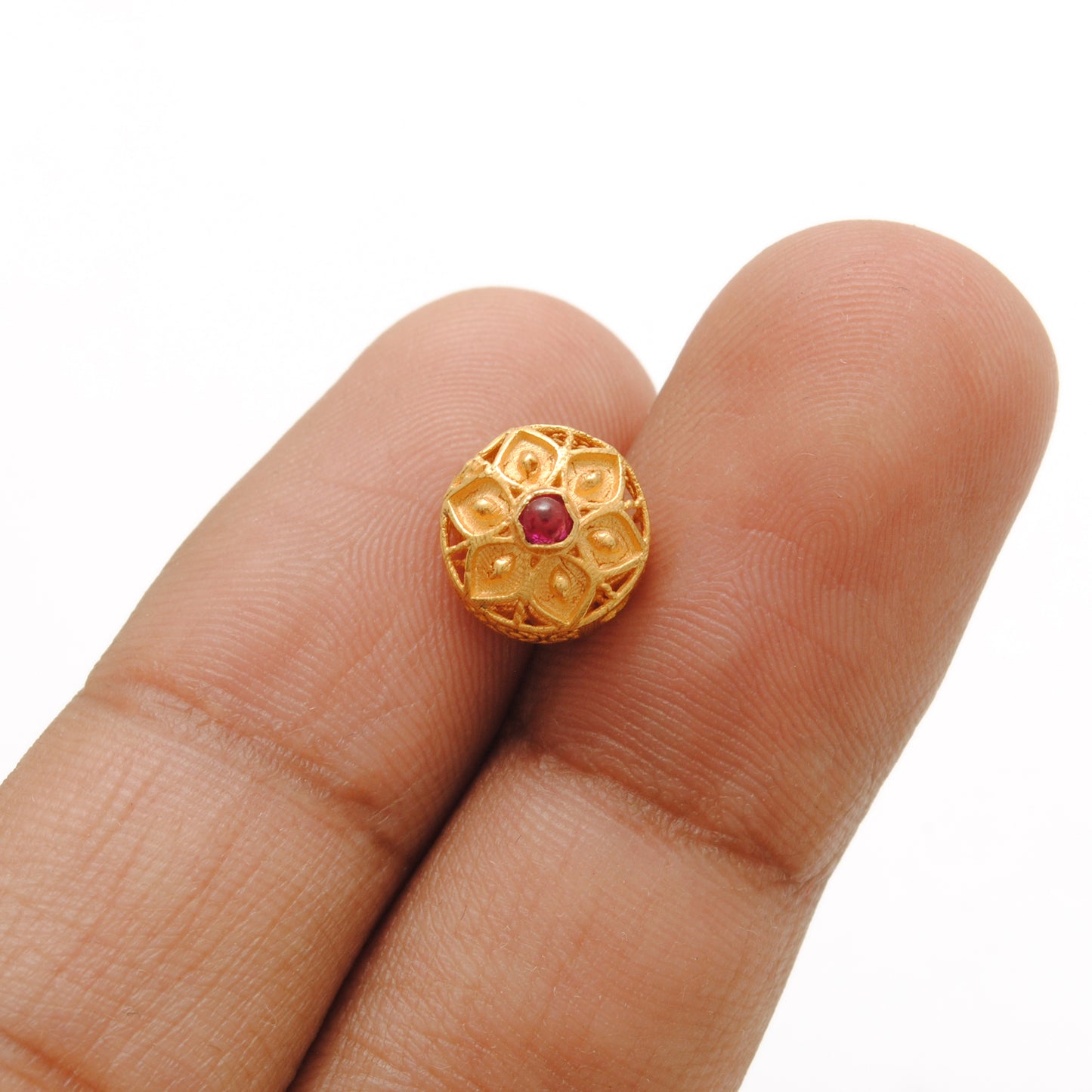 18 Carat Gold Fancy Flower Engraved Gemstone Rondelle Beads