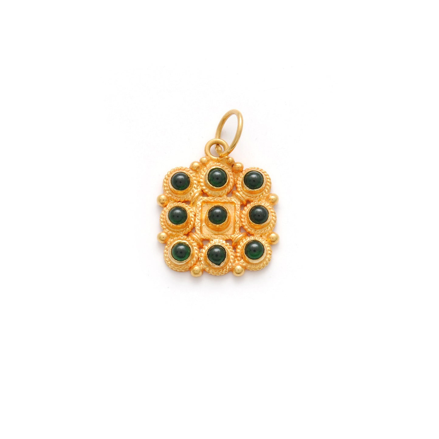 18k Yellow Gold Stone Studded Cushion Charm Pendent 15mm