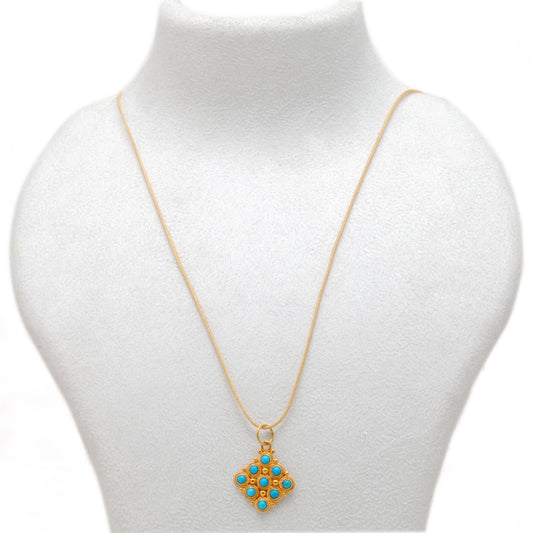 14mm Solid 18k Gold Cushion Pendant Blue Stone - view 3