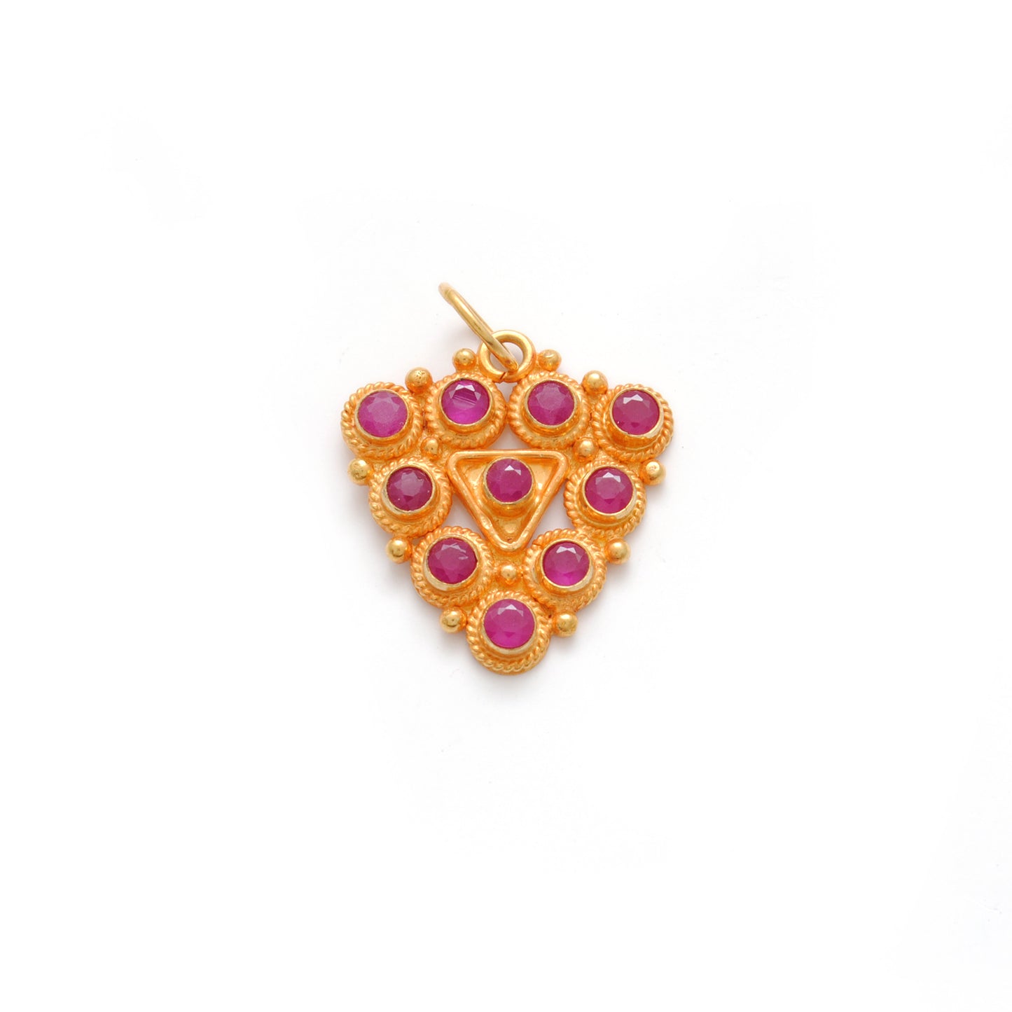 18K Solid Yellow Gold Stone Studded Triangle Pendant