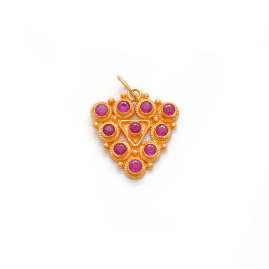 18K Solid Yellow Gold Stone Studded Triangle Pendant