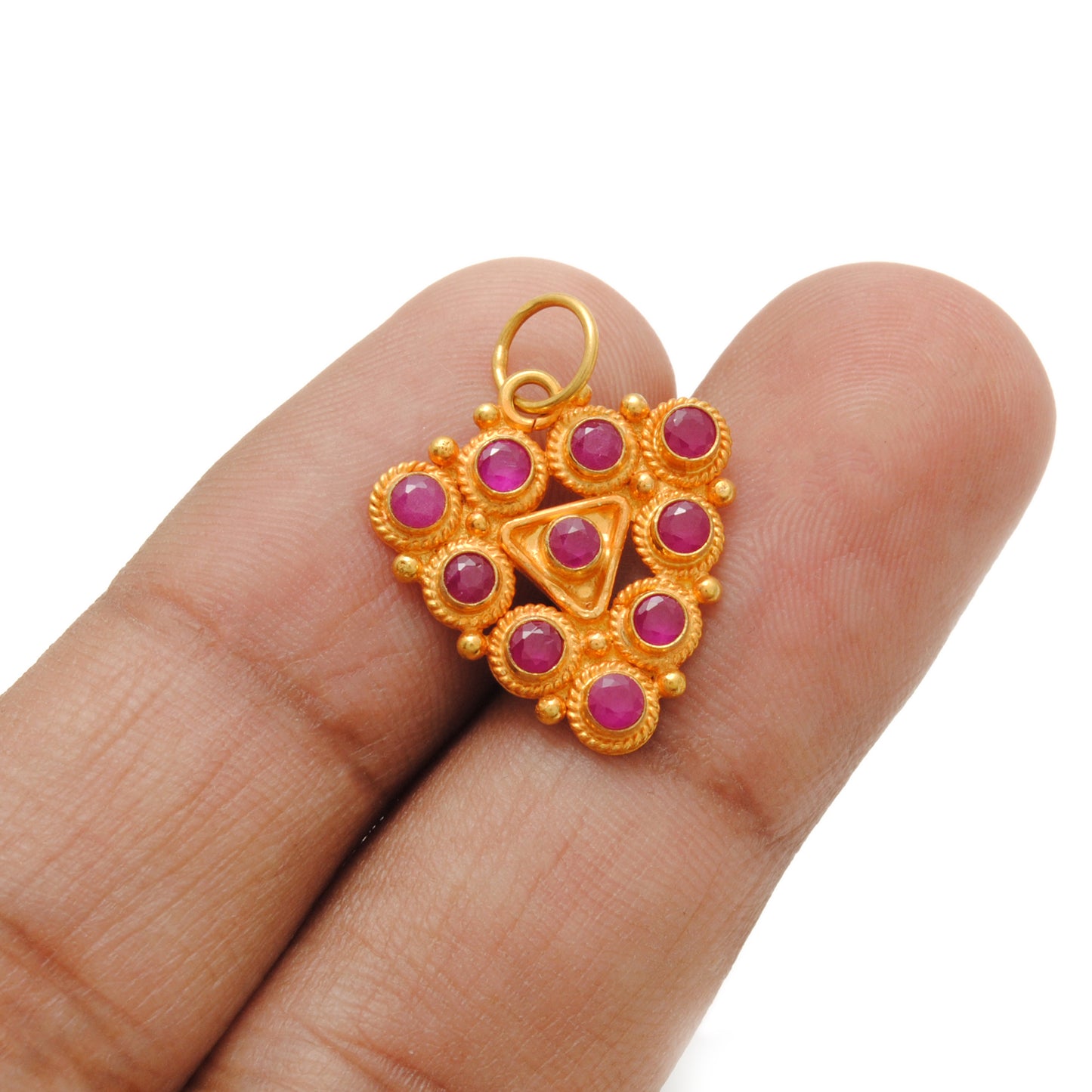 18K Solid Yellow Gold Stone Studded Triangle Pendant