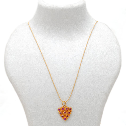 18K Solid Yellow Gold Stone Studded Triangle Pendant - view 3