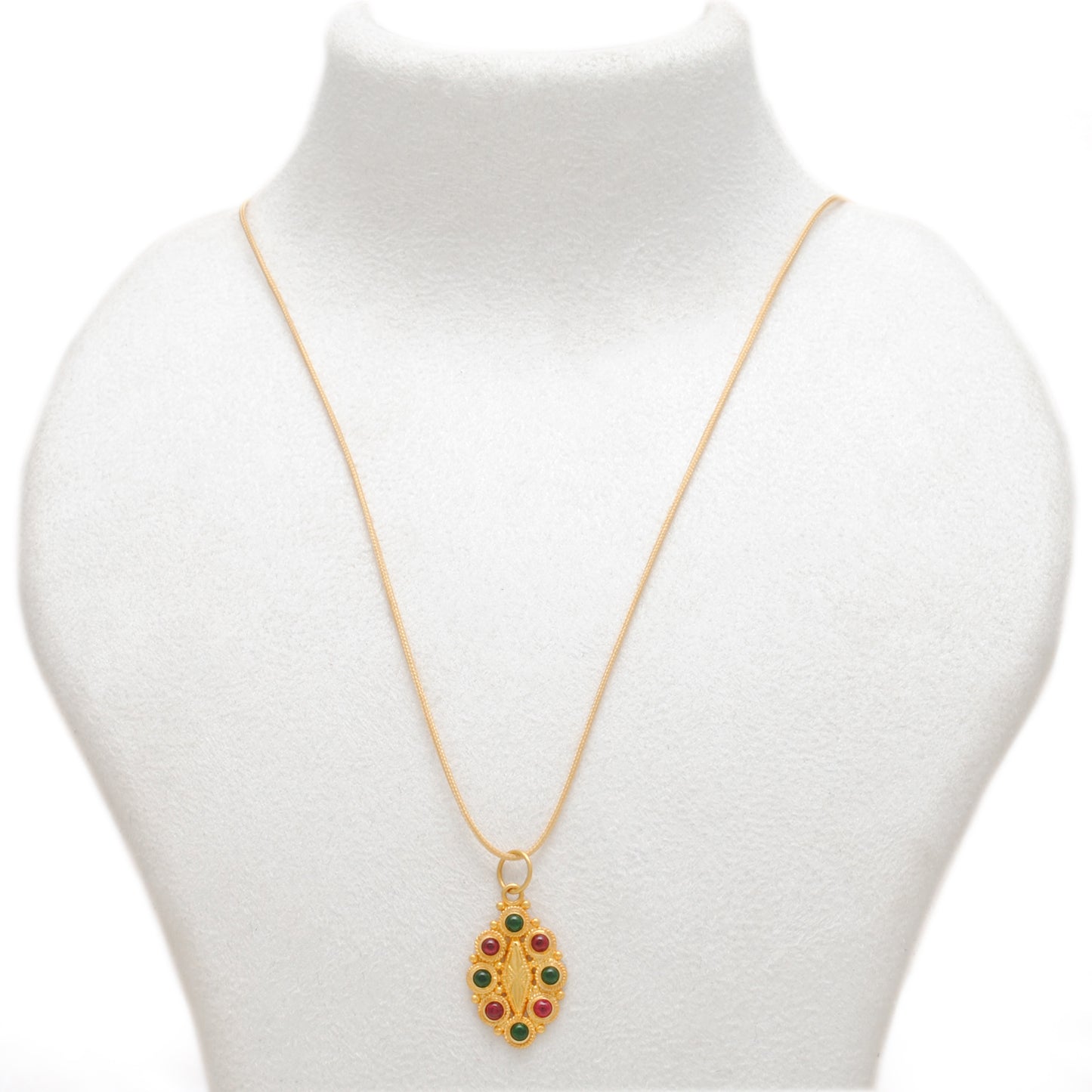 18k Solid Yellow Gold Multi-Gemstone Oval Pendant