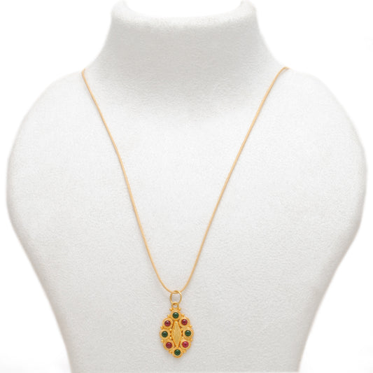 18k Solid Yellow Gold Multi-Gemstone Oval Pendant - view 3