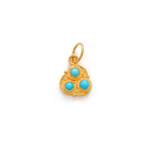 18k Solid Yellow Gold Charm Pendant with Stone 10mm