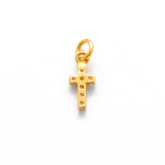 14k Solid Yellow Gold White Diamond Cross Charm - view 3