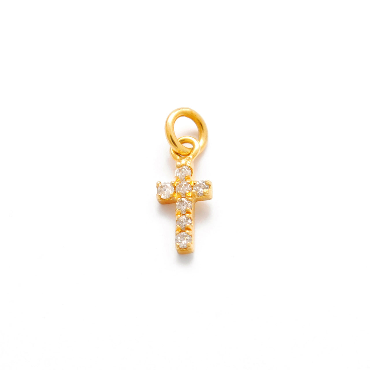 14k Solid Yellow Gold White Diamond Cross Charm