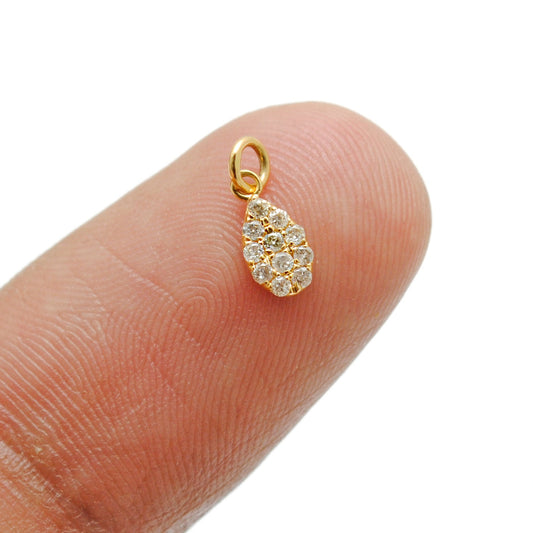 14k Solid Yellow Gold White Diamond Charm Pendant 6x4mm