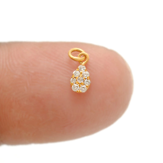 14k Solid Yellow Gold White Diamond Minimalist Charm 5x3mm