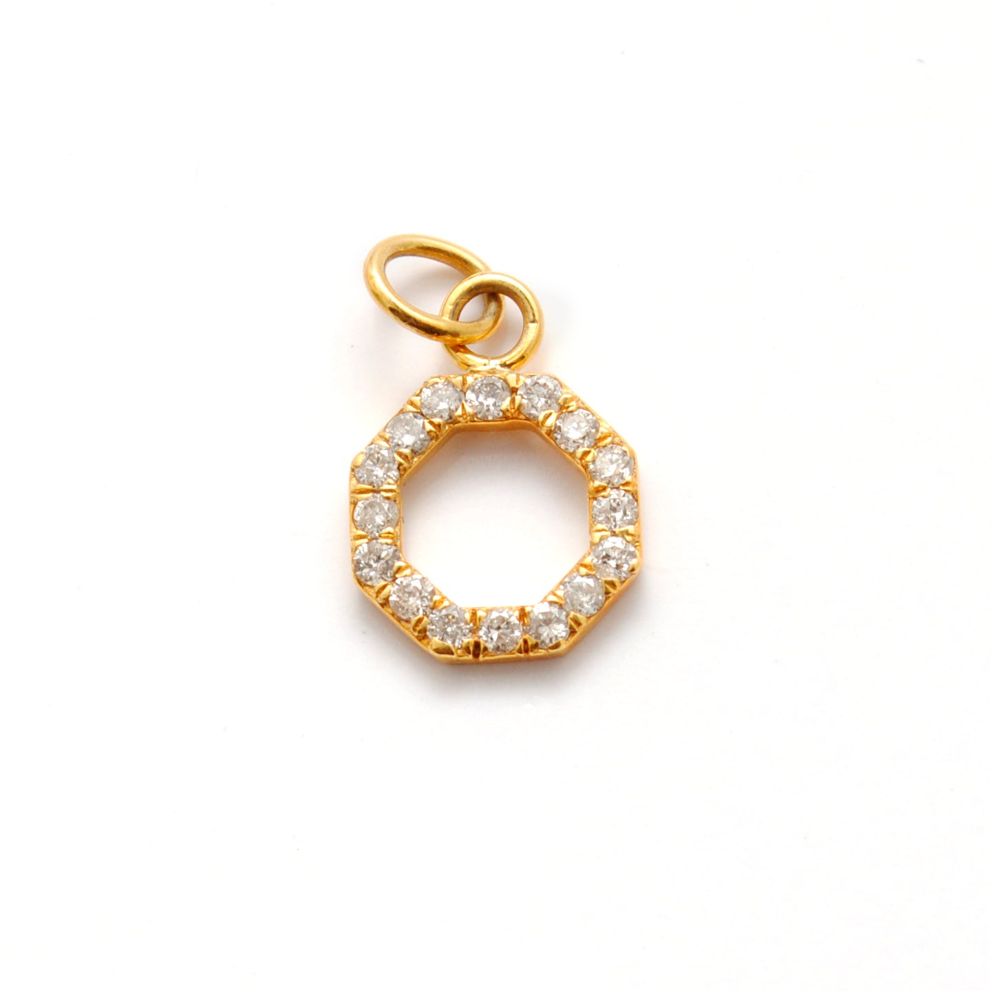 14k Solid Yellow Gold White Diamond Pendant Charm 8mm