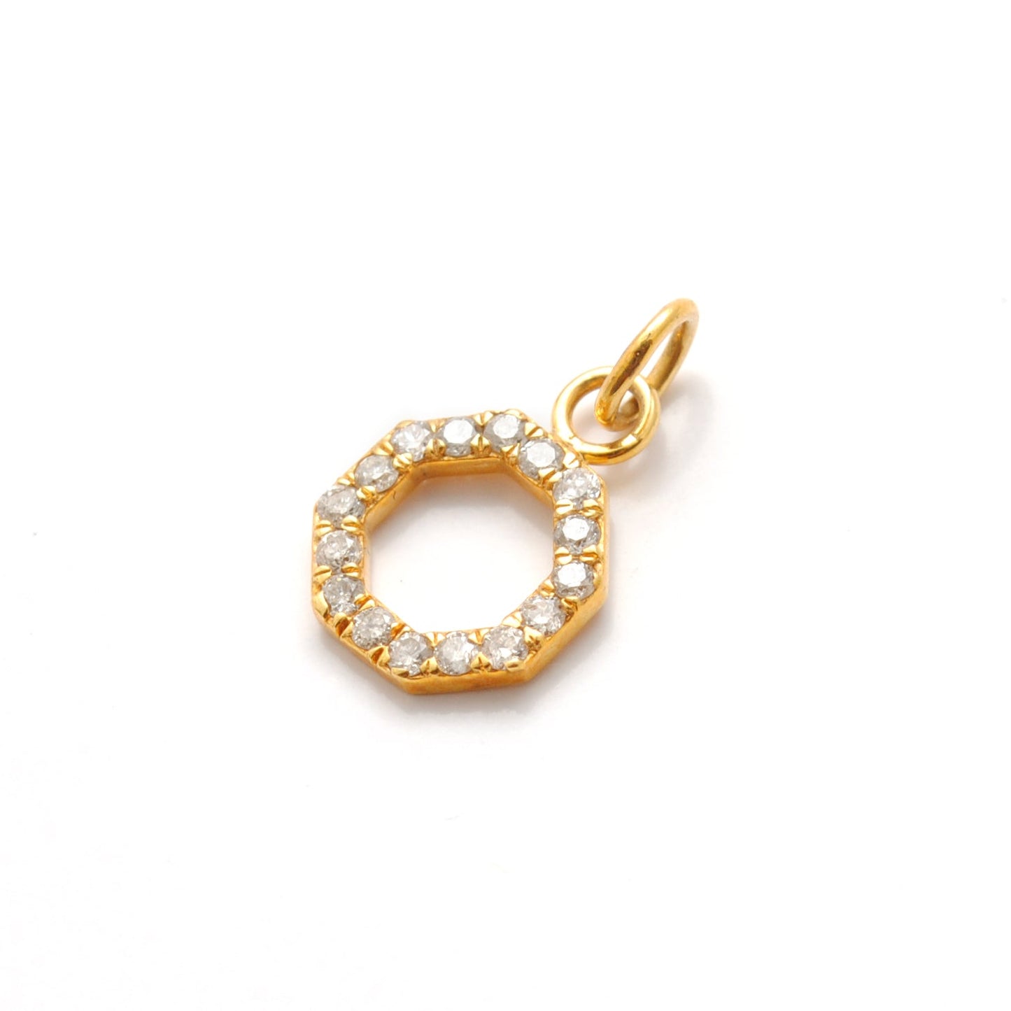 14k Solid Yellow Gold White Diamond Pendant Charm 8mm