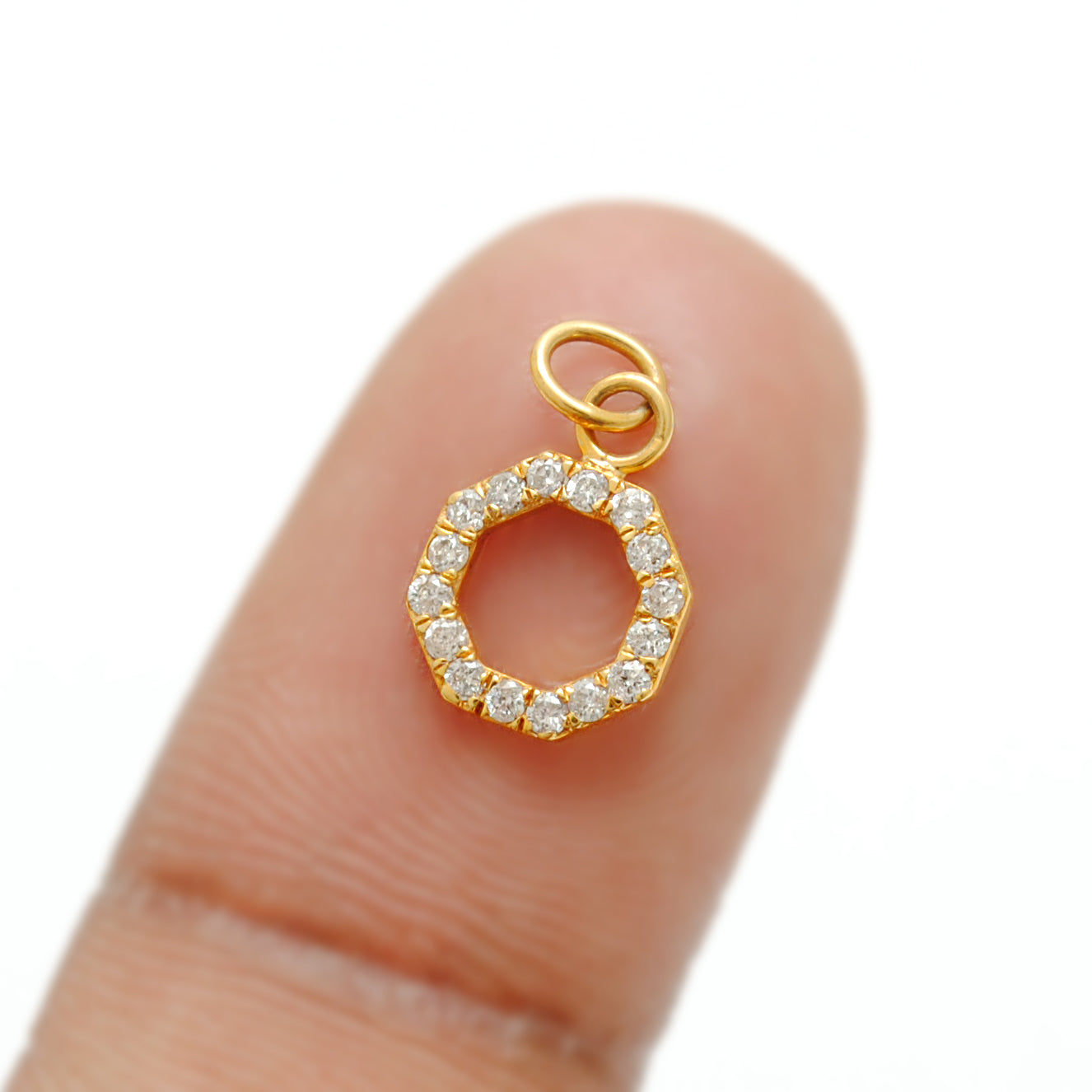 14k Solid Yellow Gold White Diamond Pendant Charm 8mm