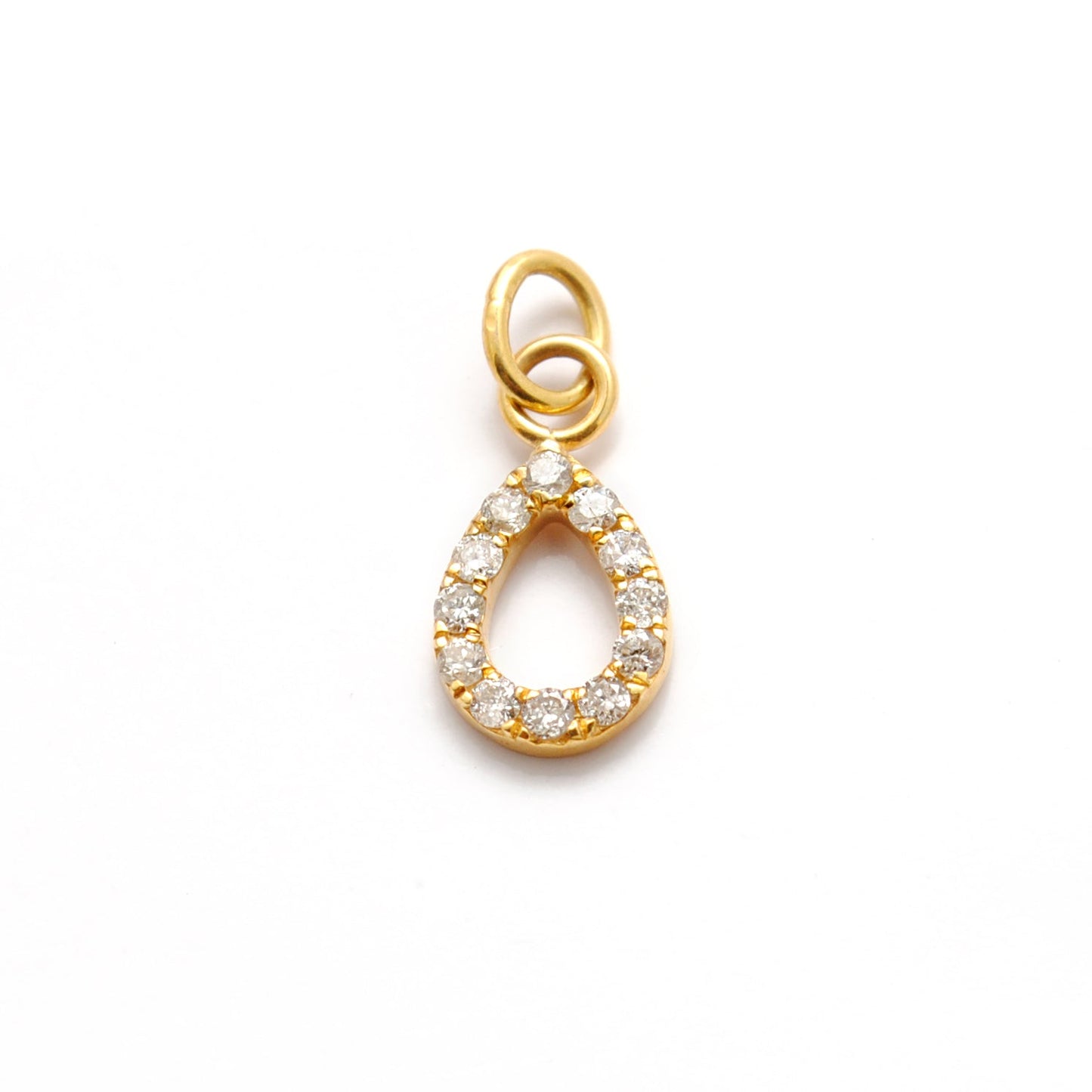 14k Solid Yellow Gold White Diamond Teardrop Charm