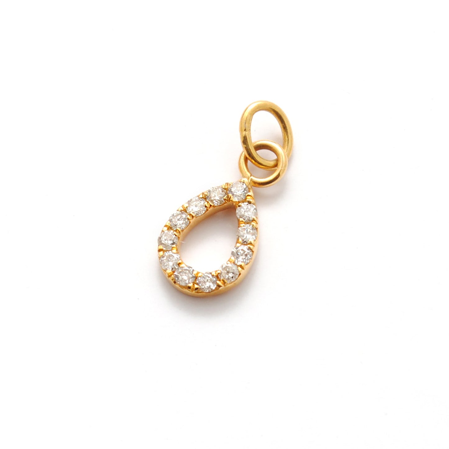 14k Solid Yellow Gold White Diamond Teardrop Charm