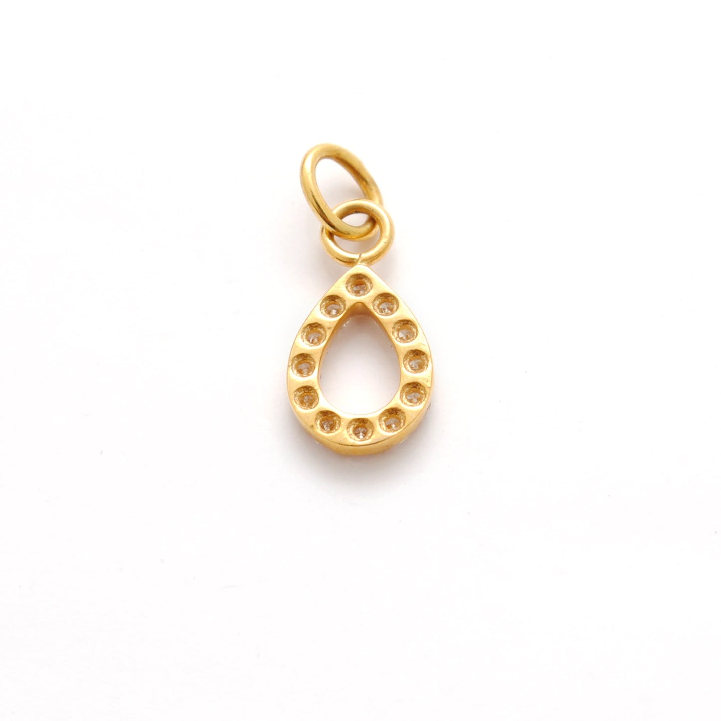 14k Solid Yellow Gold White Diamond Teardrop Charm