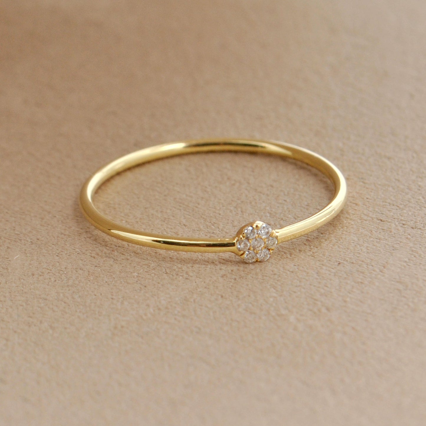 14k Solid Yellow Gold Natural Diamond Minimalist Solitaire Ring 7 US