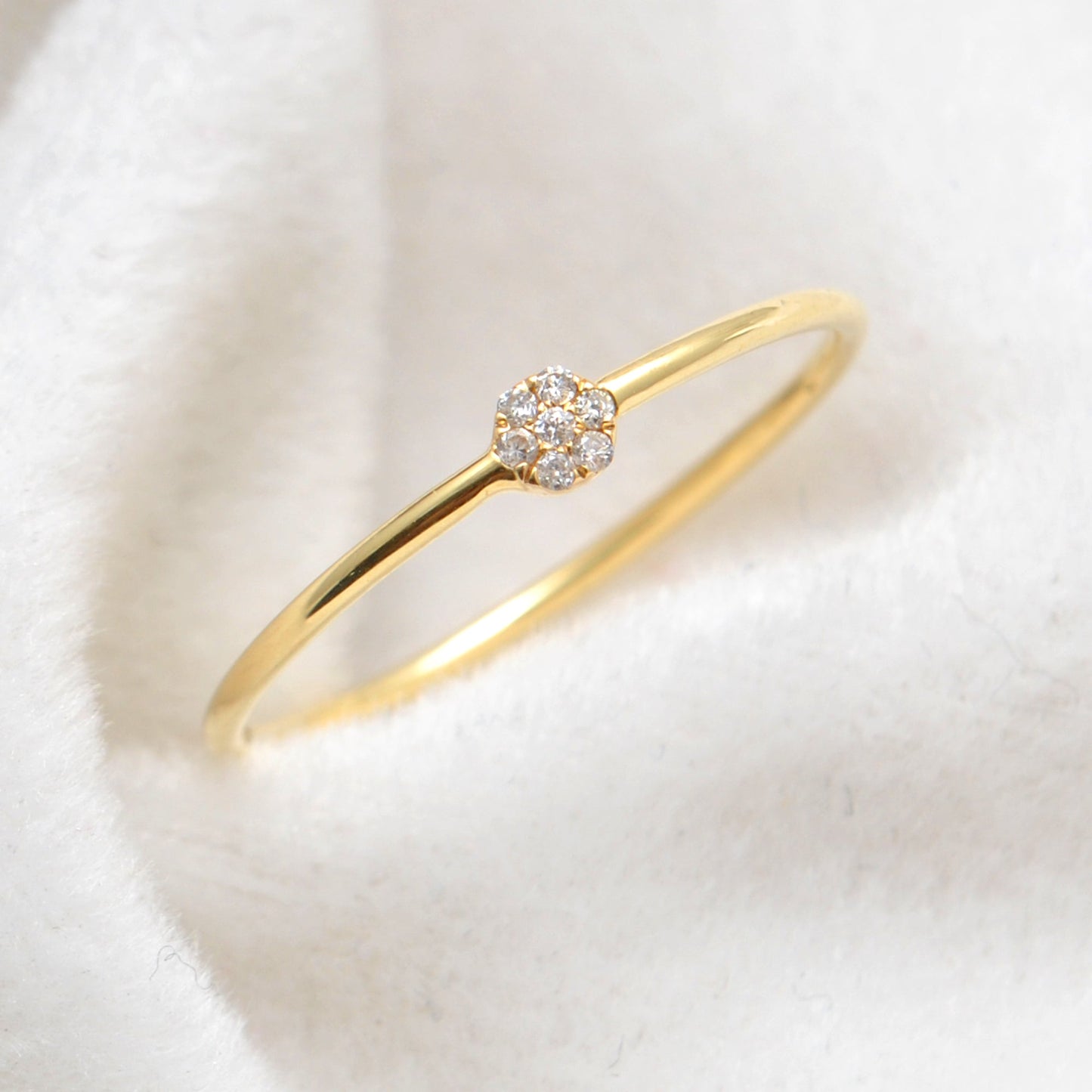 14k Solid Yellow Gold Natural Diamond Minimalist Solitaire Ring 7 US