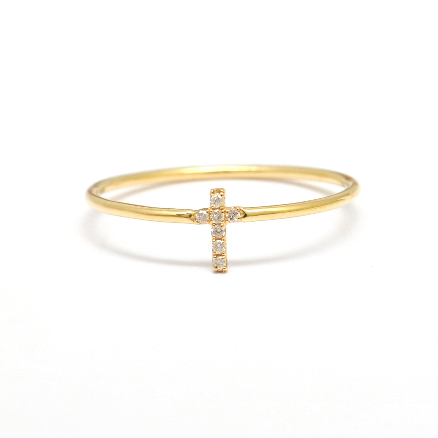 14k Solid Yellow Gold Natural Diamond Cross Religious Ring 8 US