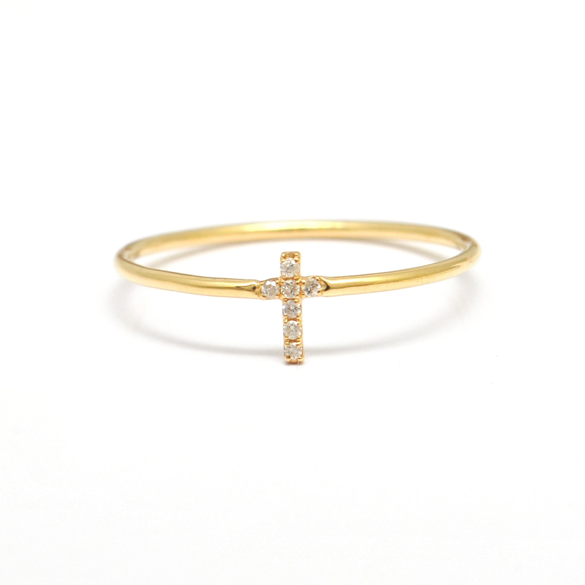 14k Solid Yellow Gold Natural Diamond Cross Religious Ring 8 US