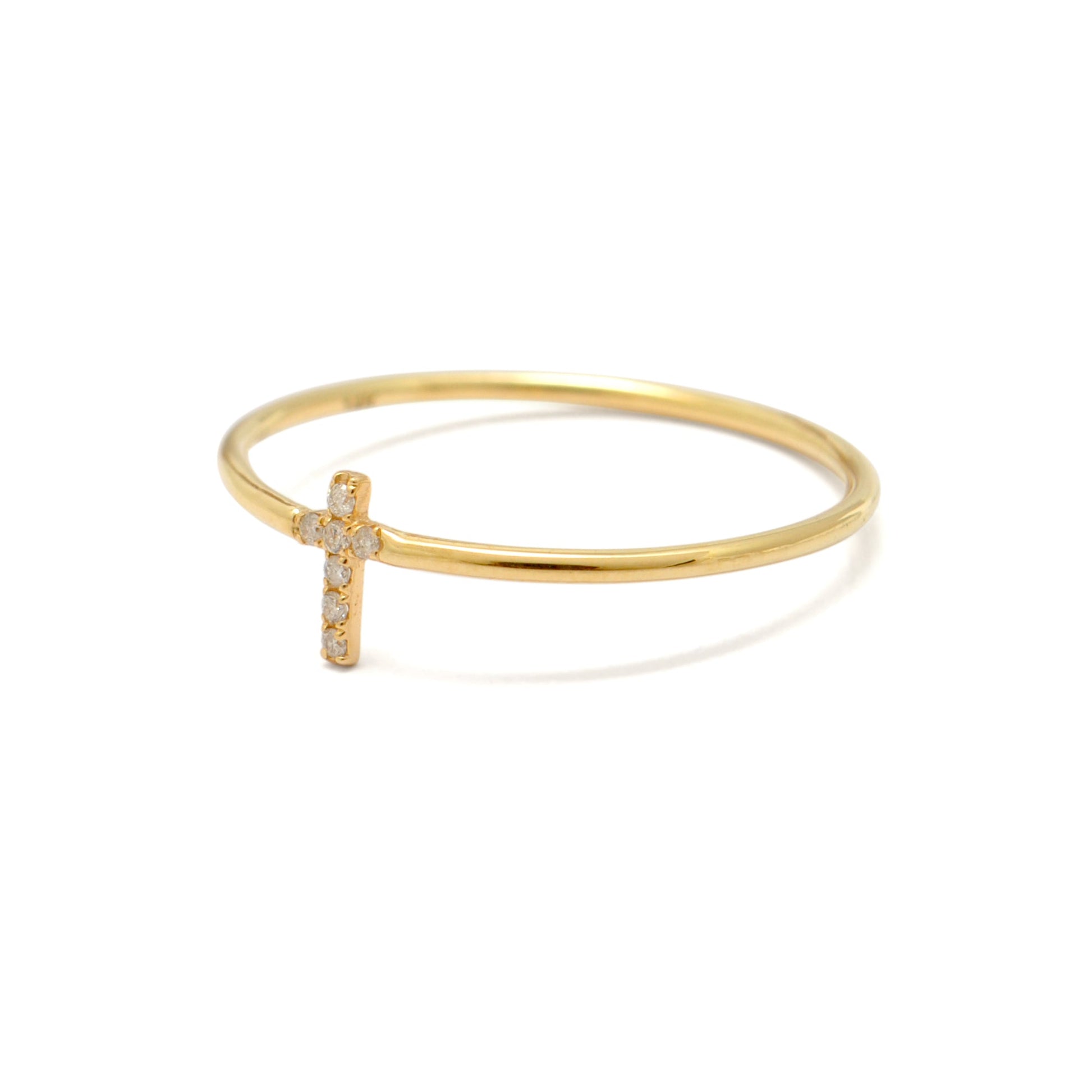 14k Solid Yellow Gold Natural Diamond Cross Religious Ring 8 US