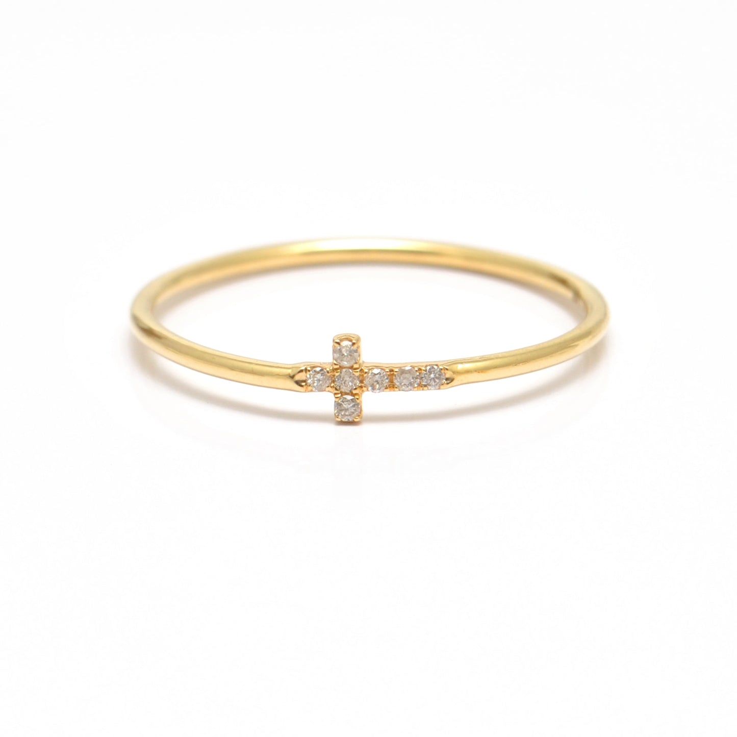 14k Solid Yellow Gold Natural Diamond Minimalist Solitaire Ring 7 US