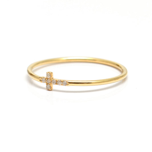 14k Solid Yellow Gold Natural Diamond Minimalist Solitaire Ring 7 US