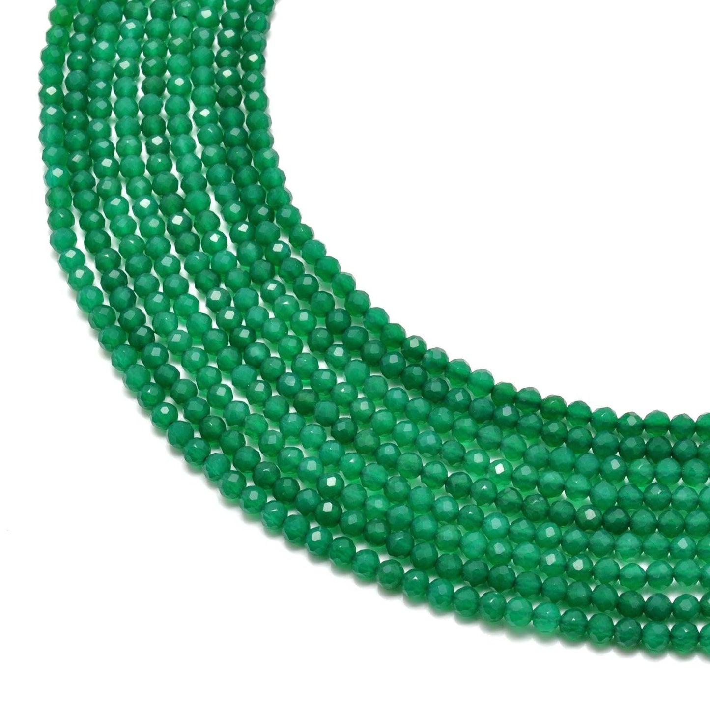 Natural Green Onyx Round Faceted Gemstone Beads 3-3.5mm 12.5" Strand