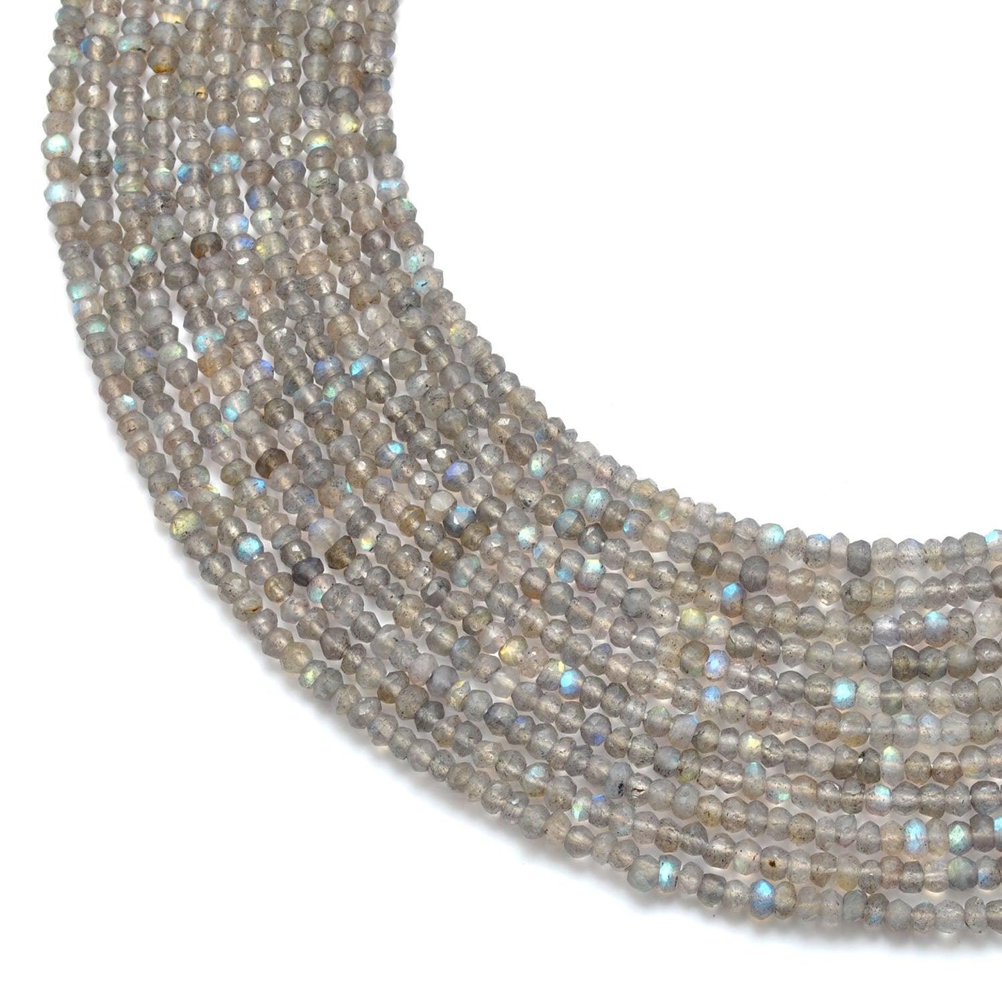 Natural Grey Labradorite Faceted Rondelle Gemstone Beads 13.5"