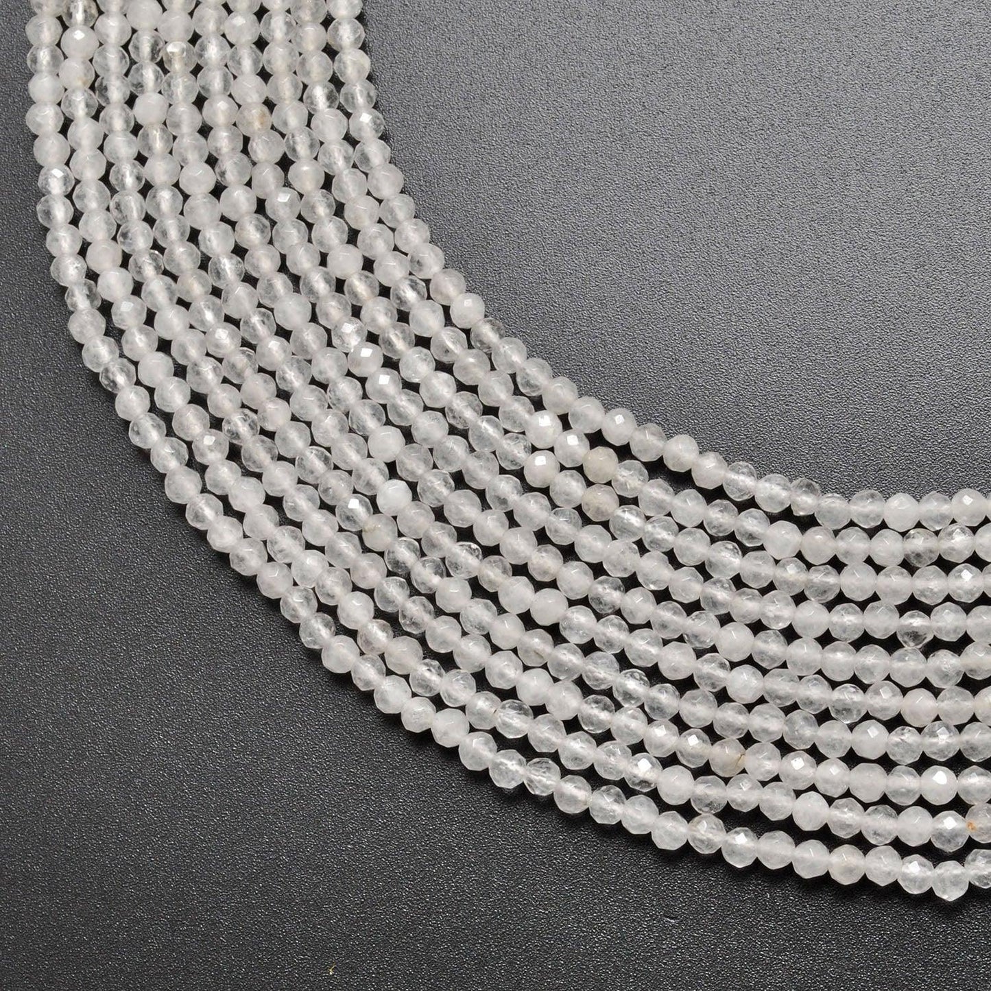 Natural White Quartz Round Faceted Gemstone Beads 15"