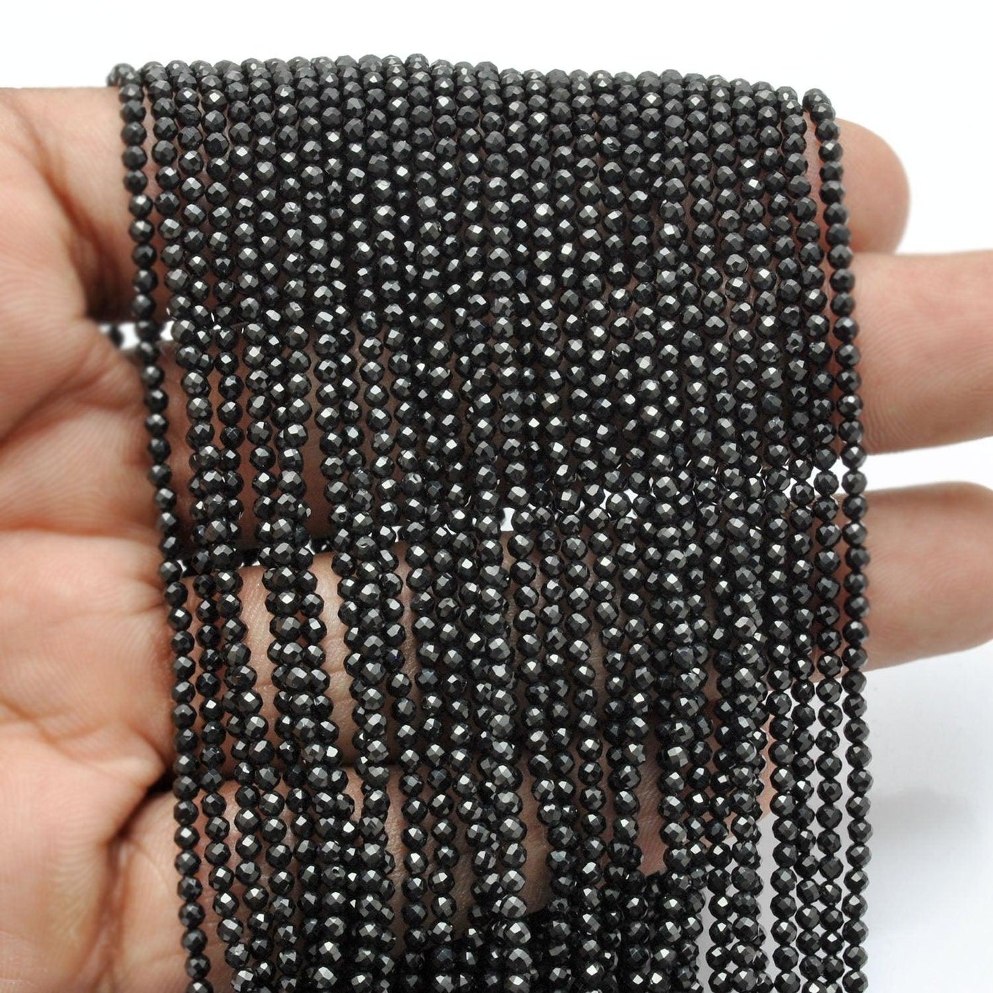 Natural Black Spinel Round Faceted Gemstone Beads