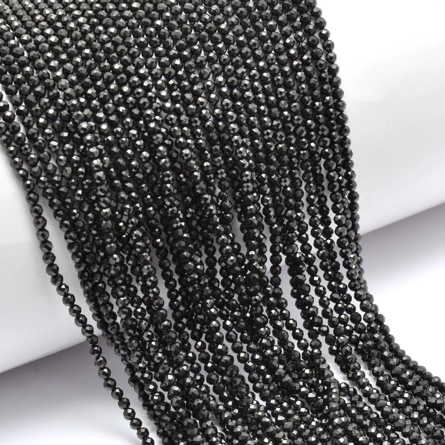 Natural Black Spinel Round Faceted Gemstone Beads