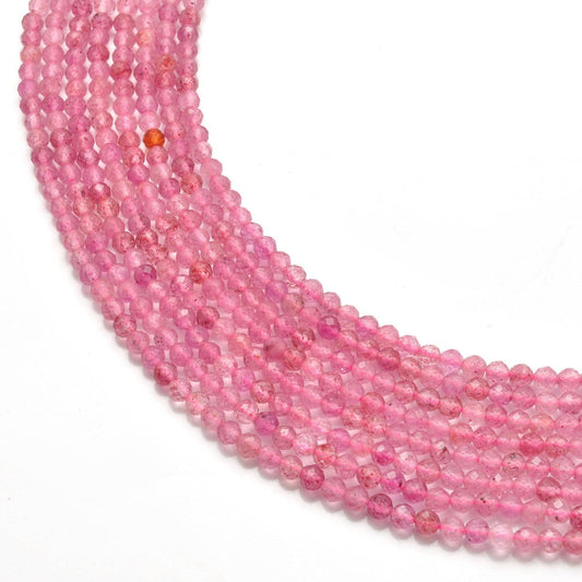 Natural Strawberry Quartz Round Faceted Gemstone Beads 15" Strand
