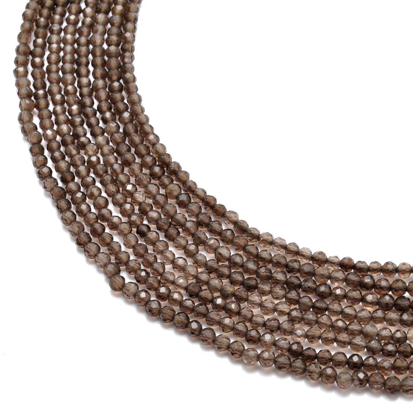 Natural Smokey Quartz Faceted Round Gemstone Beads 12.5" Strand