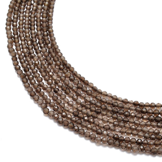Natural Smokey Quartz Faceted Round Gemstone Beads 12.5" Strand